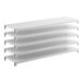 A stationary shelving kit with five solid white shelves designed for storage, measuring 72 inches by 21 inches.