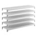 A set of five white vented plastic shelving units designed for stationary storage.