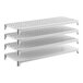 A white stationary shelving kit with three vented shelves and one solid shelf.