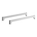 A pair of white metal shelf traverses.