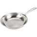 A close-up of a Vollrath stainless steel frying pan with a silver handle.