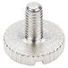 A close-up of a silver screw.