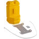 A yellow plastic Pacific Handy Cutter wall mount blade bank.