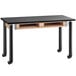A black National Public Seating science lab table with wheels and book compartments.
