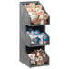 A Cal-Mil Ashwood Gray Oak 3-tier condiment display.