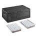 A black plastic CaterGator food pan carrier with two white cold bricks inside.