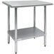 An Advance Tabco stainless steel work table with a galvanized shelf.