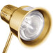 An Avantco stainless steel countertop heat lamp with a gold arm and white light.