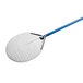 A silver and blue pizza peel with a blue handle.