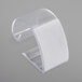 A clear plastic Snap Drape table skirt clip with a white hook and loop tape.
