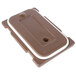 A brown rectangular Carlisle lid for beverage dispensers.