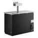 A black rectangular Avantco beer dispenser with a stainless steel top and two taps.