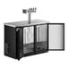 An Avantco black beer dispenser with two taps on a counter.