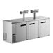 An Avantco stainless steel kegerator with four taps on a counter.
