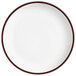 A white Libbey porcelain plate with a brown rim.