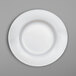 A close-up of a white Villeroy & Boch bone porcelain plate with a thin rim.