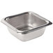 An American Metalcraft stainless steel square sauce cup on a counter.