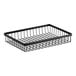 A metal gray rectangular wire basket with a handle.