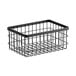 A metal gray rectangular wire basket with a handle.