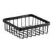 A metal gray square wire basket with a handle.