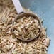 A spoon full of Regal fennel seeds in a bowl.