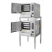 A stack of stainless steel Cleveland SteamChef ovens.