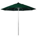 A California Umbrella ALTO round outdoor umbrella with a green Sunbrella canopy on a silver aluminum pole.