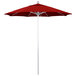 A close-up of a red California Umbrella with a white pole.