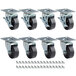 A group of Avantco plate casters with black rubber wheels and metal bolts.