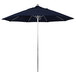 A California Umbrella ALTO round navy blue Sunbrella canopy with a silver pole.