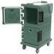 A granite green Cambro Ultra Camcart with a door open.