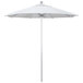 A white California Umbrella with a silver pole.