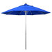 A California Umbrella ALTO round umbrella with a Pacific Blue Sunbrella canopy on a silver metal pole.