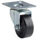 An Avantco swivel plate caster with a black metal wheel.