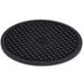 A black round American Metalcraft silicone trivet with a square pattern.