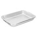 A silver rectangular Vollrath baking and roasting pan with handles on a counter.