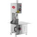An Avantco stainless steel countertop meat saw with a red handle.