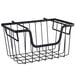 A black Tablecraft metal wire basket with two handles.