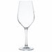 An Arcoroc wine glass with a stem on a white background.