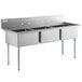 A Regency stainless steel three compartment sink on galvanized steel legs.