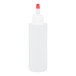 A 4 oz. plastic chef squeeze bottle with a red cap.