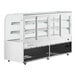 A white Avantco curved glass dry bakery display case with two glass doors.