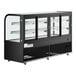 An Avantco black curved glass dry bakery display case with two glass doors.