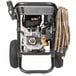 A Simpson gas powered pressure washer with a hose attached.
