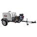 A white Simpson trailer pressure washer with a black frame.