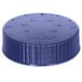 A Vollrath purple plastic lid with a blue cap and writing on it.