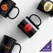 A set of black stoneware mugs with customizable logos and C-handles.