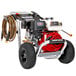 A Simpson gas powered pressure washer with wheels and a hose.