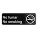 A black Tablecraft sign with white text reading "No Fumar / No Smoking" on a white background.