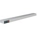 A long rectangular metal shelf with red lights.